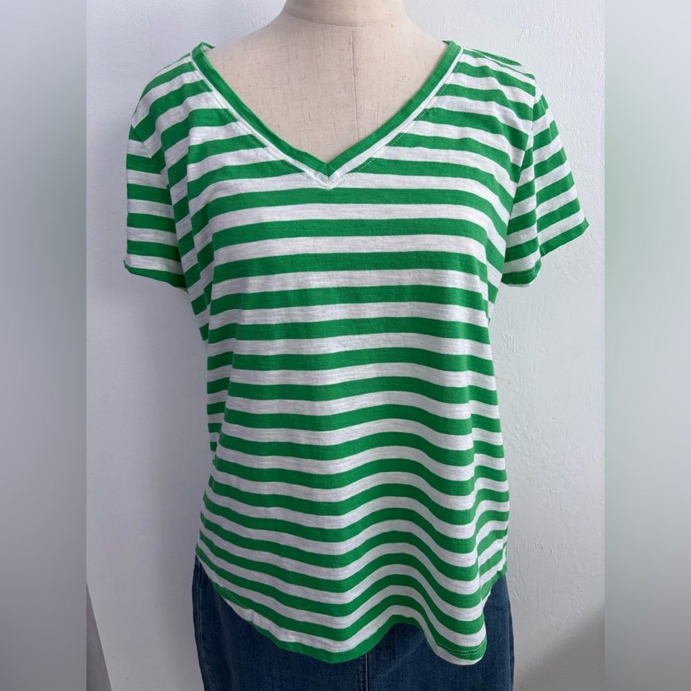 Sonoma Every Day T-Shirt Green and White Fitted Short Sleeve